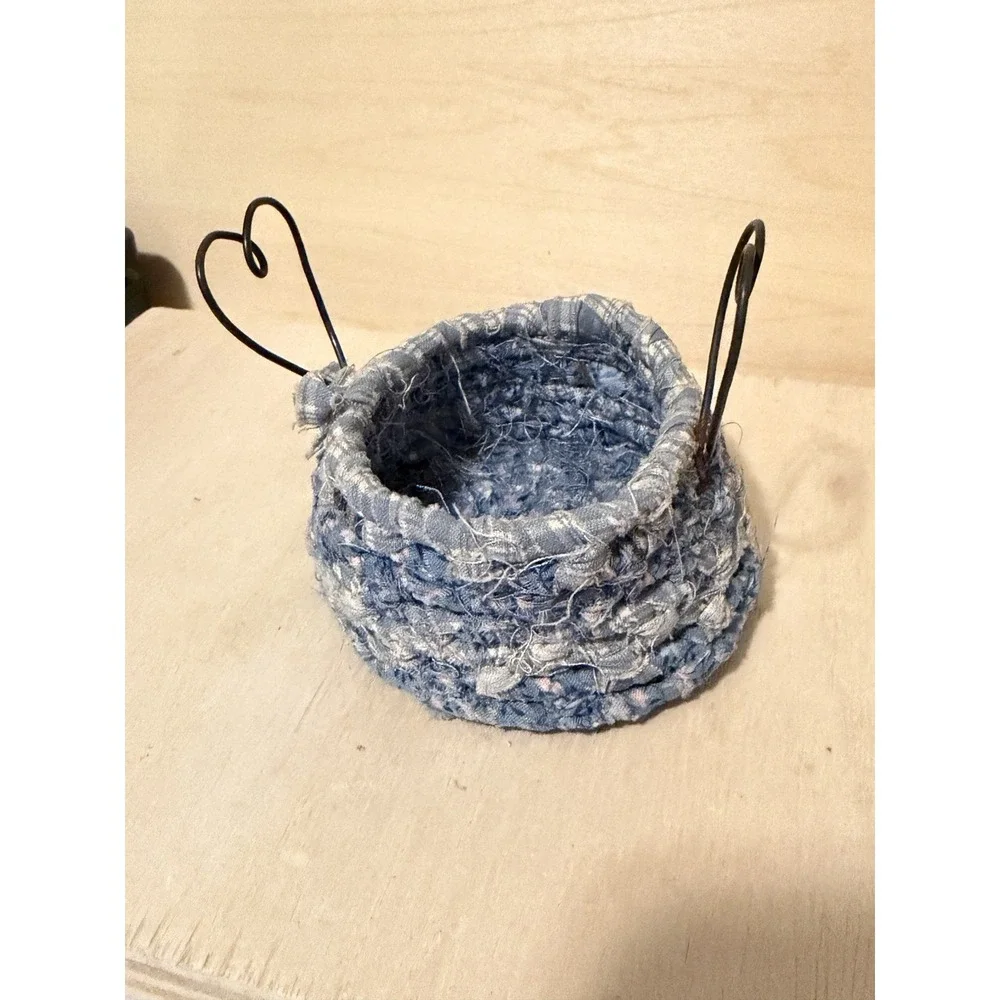 Tiny Woven Blue Basket Handmade For Trinkets